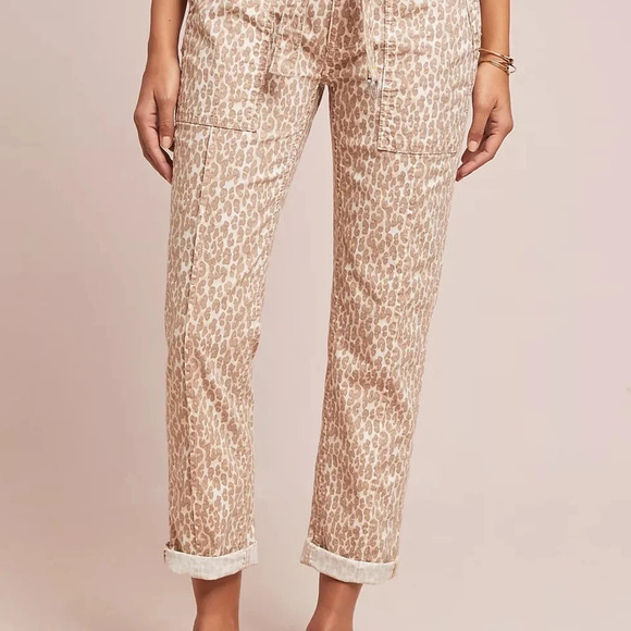 ANTHROPOLOGIE The Wanderer Animal Leopard Straight Relaxed Leg Pants Cotton 29 - Picture 3 of 11